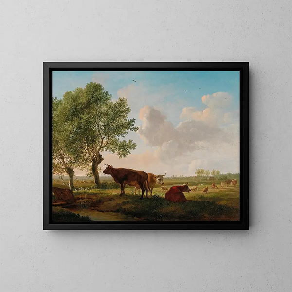 Bétail dans le pré - Balthasar Paul Ommeganck — framed artwork on a wall