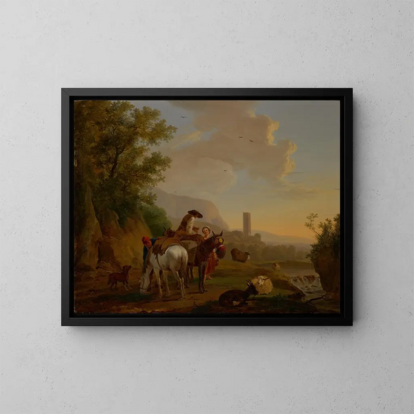 Landscape of the South with Shepherds - Balthasar Paul Ommeganck — framed artwork on a wall