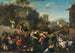 van Muzikanten en dansende figuren in een ideaal landschap met ruïnes en gebouwen op de achtergrond - School van de Bamboccianti — weergave van het kunstwerk