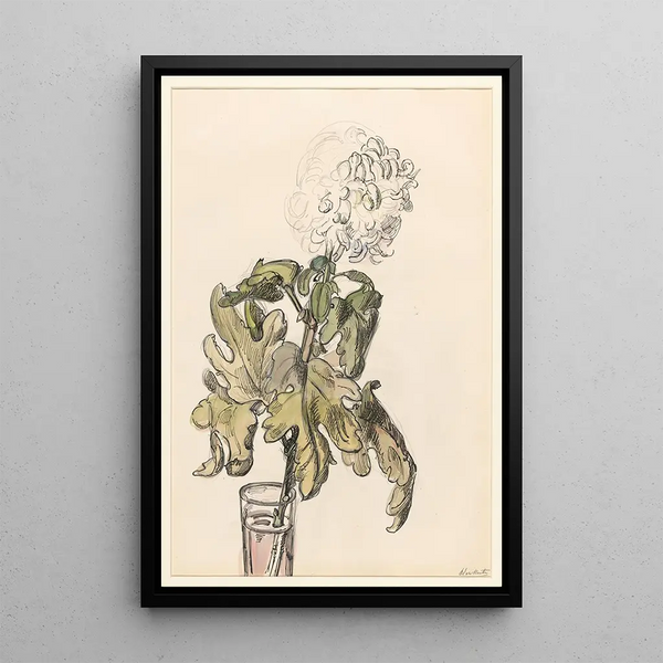 Chrysanthemum in Bloom in a Small Vase - Barbara Elisabeth van Houten — framed artwork on a wall