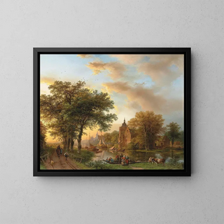 Barend Cornelis Koekkoek - A River Landscape in Holland at Sunset.webp