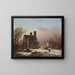 Een winterlandschap met figuren bij een dorp - Barend Cornelis Koekkoek — ingelijst kunstwerk aan de muur