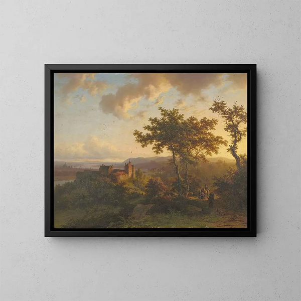 Landscape wooded with a castle - Barend Cornelis Koekkoek — framed artwork on a wall