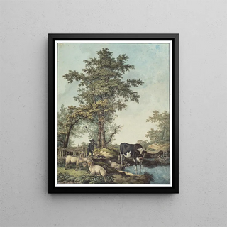 Barend Hendrik Thier - Herder met vee bij meertje.webp