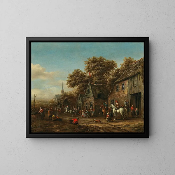 Figures sur une route à la périphérie d'une ville - Barent Gael — framed artwork on a wall