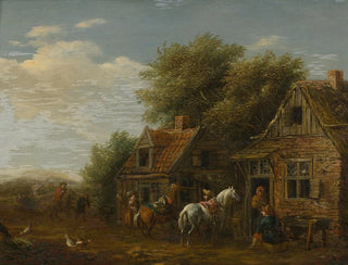 Ruiters in een dorp - Barent Gael — weergave van het kunstwerk