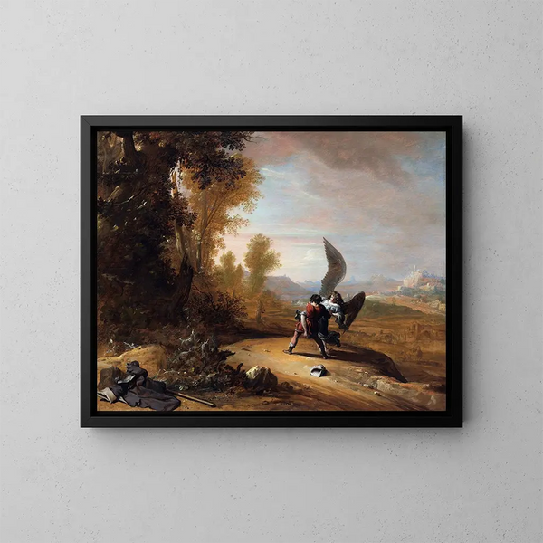 Jacob Wrestling with the Angel - Bartholomeus Breenbergh — framed artwork on a wall