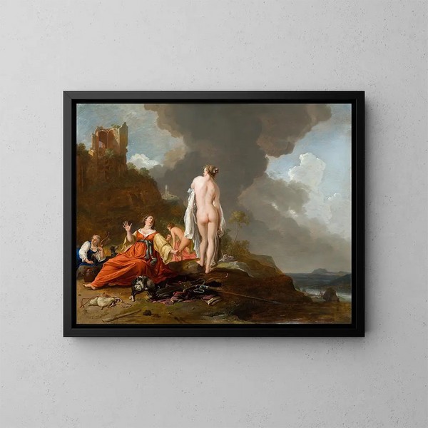 Landscape Painting with Nymphs and Diana - Bartholomeus Breenbergh — framed artwork on a wall