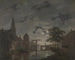 van een Nederlandse stad bij maanlicht - Bartholomeus Johannes van Hove — weergave van het kunstwerk