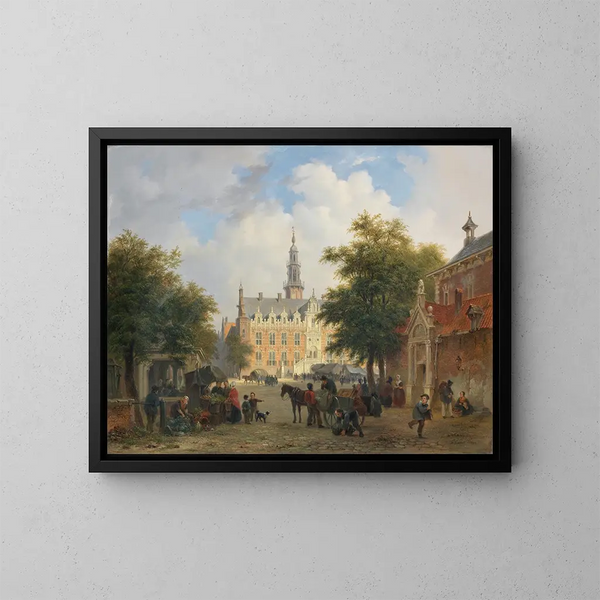 Street scene in Amsterdam - Bartholomeus Johannes van Hove — framed artwork on a wall