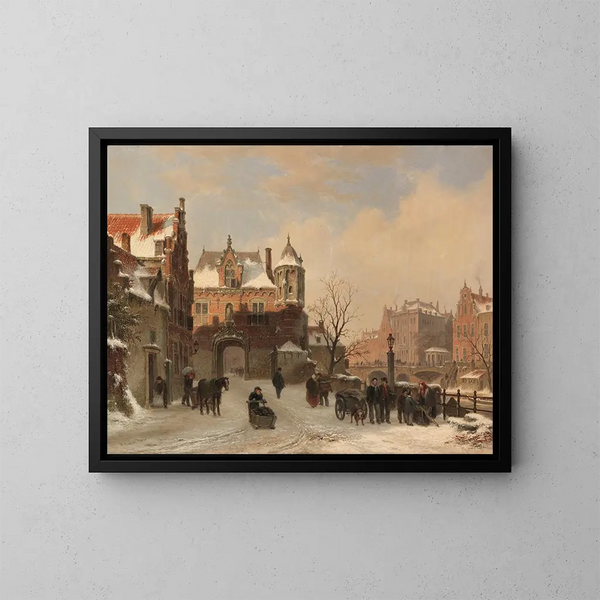 Winter View Painting of the City - Bartholomeus Johannes van Hove — framed artwork on a wall