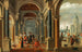 a classic arcade with elegant figures, view of the city on the right - Bartholomeus van Bassen — artwork view