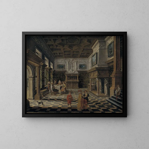 Interior Renaissance sumptuous with a banquet - Bartholomeus van Bassen — framed artwork on a wall
