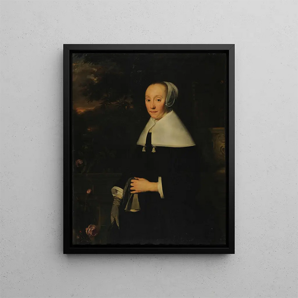 Portrait of a woman (Conflit de cas) - Bartholomeus van der Helst — framed artwork on a wall