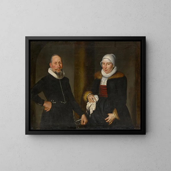 Double portrait of Lienhard Ltzelmann and his wife Margreth Wohnlich - Bartholomäus Sarburgh — framed artwork on a wall