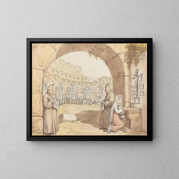 La Compagnie des sacconi au Colisée - Bartolomeo Pinelli — framed artwork on a wall