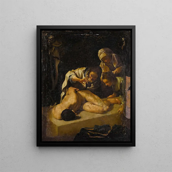 Saint Irene caring for Saint Sebastian - Bartolomeo Schedoni — framed artwork on a wall