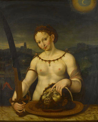 Bavarian School - Judith with the head of Holofernes the battle between the Assyrians and the Israelites at Bethulia beyond.webp