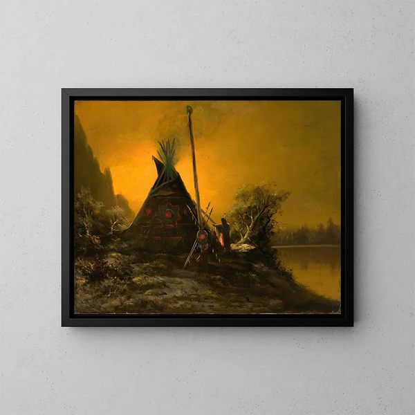 Nachtelijke scène van een indiaans tipi - Benjamin Raborg — ingelijst kunstwerk aan de muur