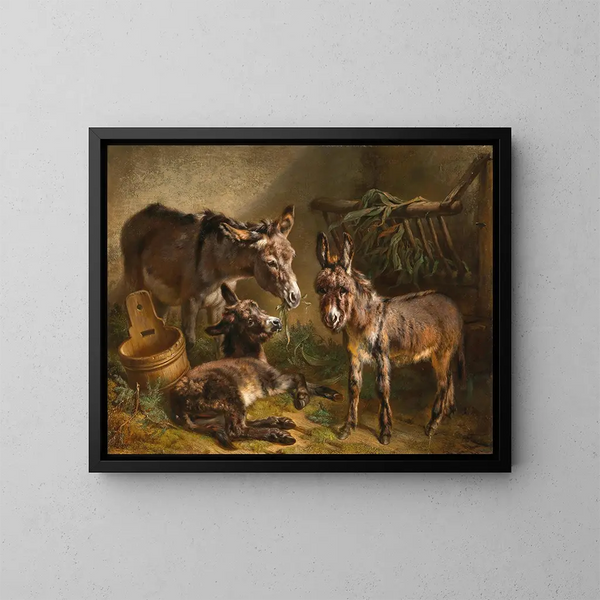 Ezel in een stallen - Benno Adam — ingelijst kunstwerk aan de muur