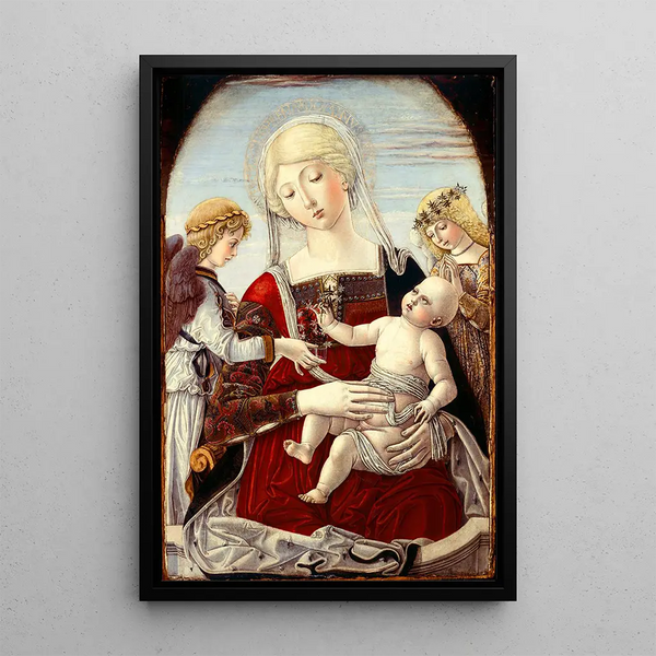 the Virgin and Child with angels - Benvenuto di Giovanni — framed artwork on a wall