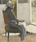 portret van oude boerenvrouw zittend voor een deur - Bernard Boutet de Monvel — weergave van het kunstwerk