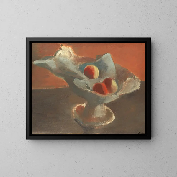 Apples in a white bowl - Bernard Meninsky — framed artwork on a wall