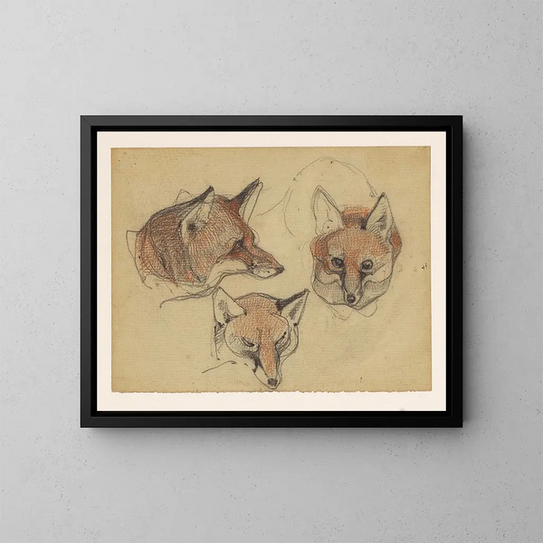 Three Fox Heads - Bernard Willem Wierink — framed artwork on a wall