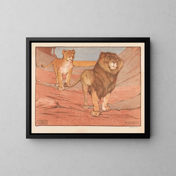 Lion and lioness - Bernard Willem Wierink — framed artwork on a wall