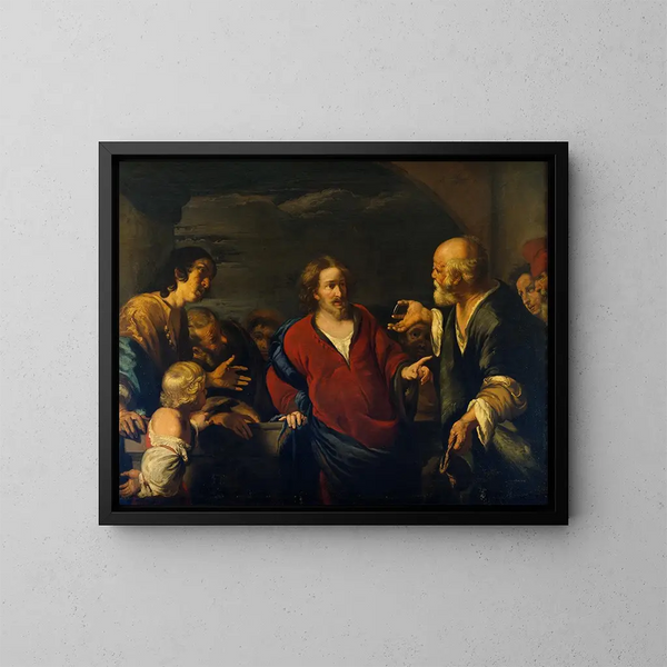 L'Offrande à la monnaie - Bernardo Strozzi — framed artwork on a wall