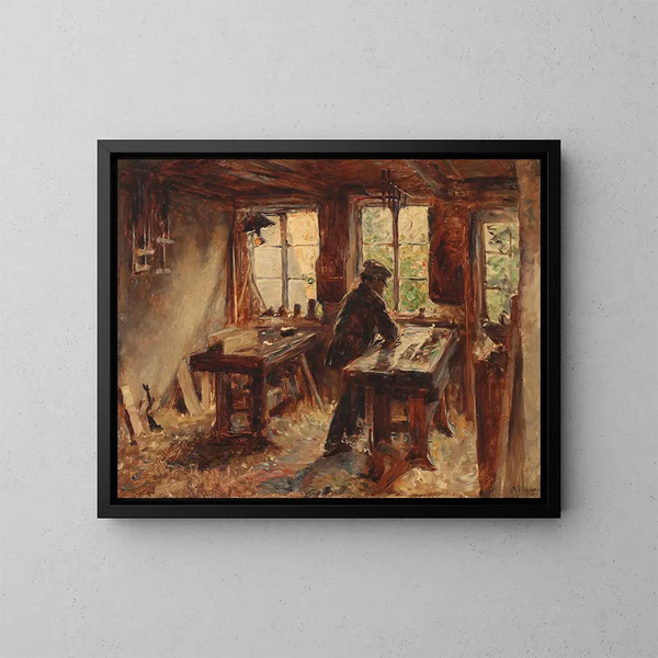 In the carpenter's workshop - Bertha Wegmann — framed artwork on a wall