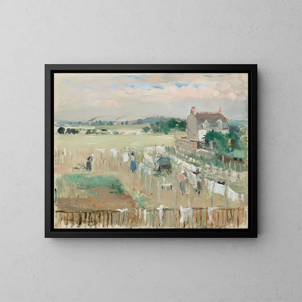 Ophangen van de was om te drogen - Berthe Morisot — ingelijst kunstwerk aan de muur