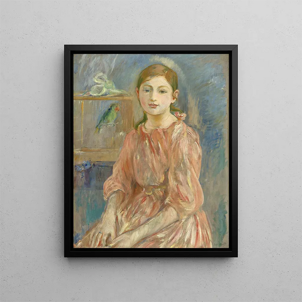Het meisje van de kunstenaar met een parkiet - Berthe Morisot — ingelijst kunstwerk aan de muur