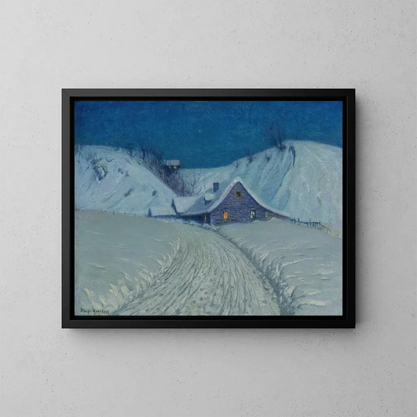 Winter Cabin at the Curve - Birge Harrison — framed artwork on a wall