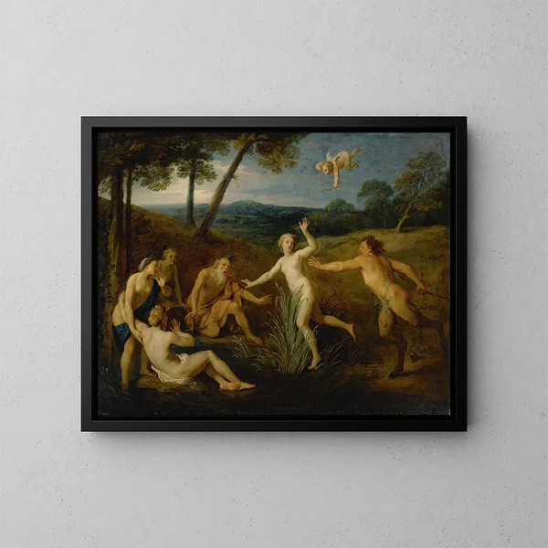 Pan and Syrinx - Bon Boullogne — framed artwork on a wall