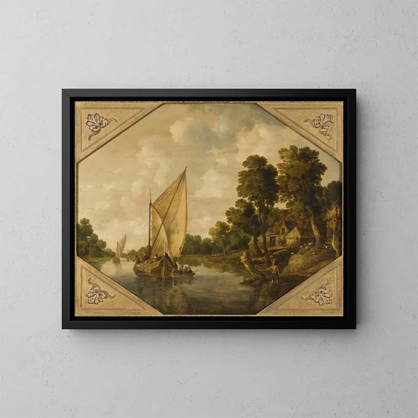 River landscape painting - Bonaventura Peeters the Elder — framed artwork on a wall