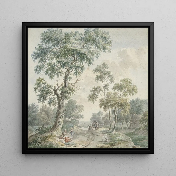 Bord de forêt avec maisons de paysans et un chemin de sable - Gerardus Wieringa
