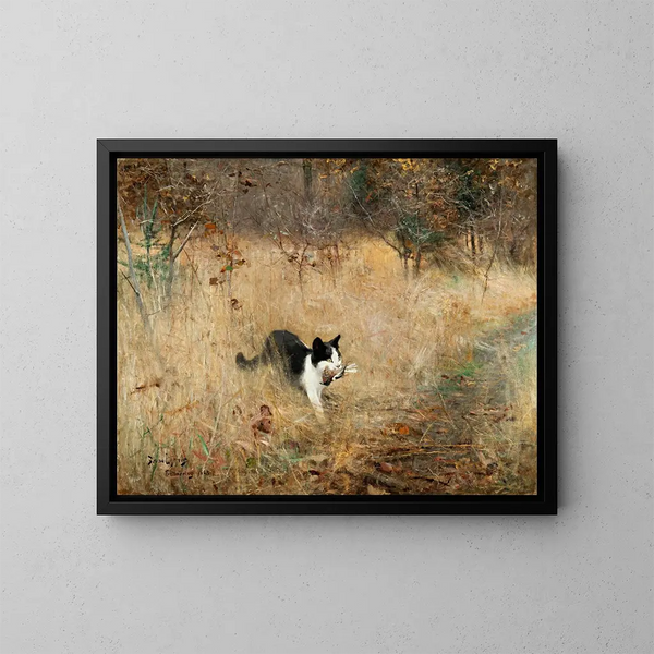 Jacht op de kat op vogels - Bruno Liljefors — ingelijst kunstwerk aan de muur