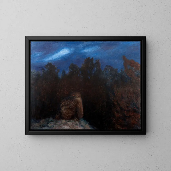van het grote uil in het hart van het bos - Bruno Liljefors — ingelijst kunstwerk aan de muur