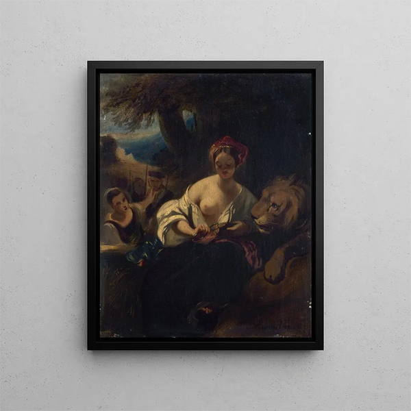 The Loving Lion - Camille Joseph Étienne Roqueplan — framed artwork on a wall