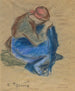 Landarbeider in kleermakerszit - Camille Pissarro — weergave van het kunstwerk