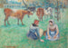van zittende boeren met koeien - Camille Pissarro — weergave van het kunstwerk