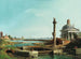 van een slot, een pilaar en een kerk aan de rand van een lagune - Canaletto — weergave van het kunstwerk