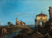 van een eiland in de lagune met een poort en een kerk - Canaletto — weergave van het kunstwerk