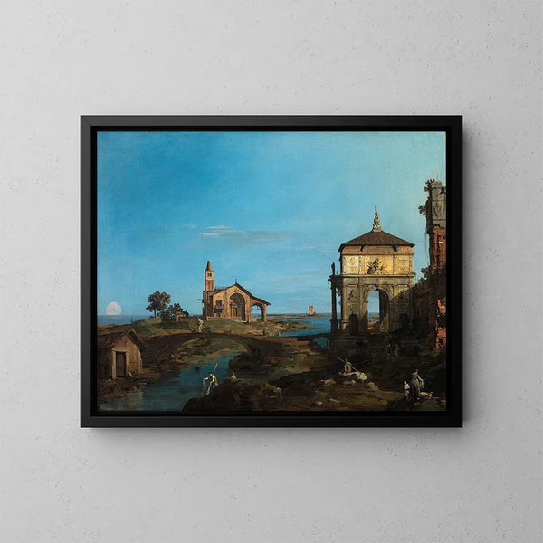 van een eiland in de lagune met een poort en een kerk - Canaletto — ingelijst kunstwerk aan de muur