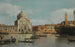Venetië Een uitzicht op de kerken van het Redentore en San Giacomo met een oorlogsschip, gondels en boten - Canaletto — weergave van het kunstwerk