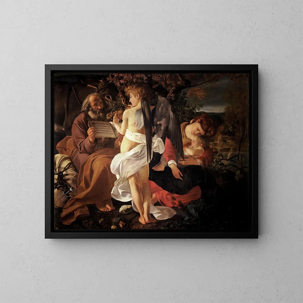 Repos pendant la fuite en Égypte - Le Caravage — framed artwork on a wall