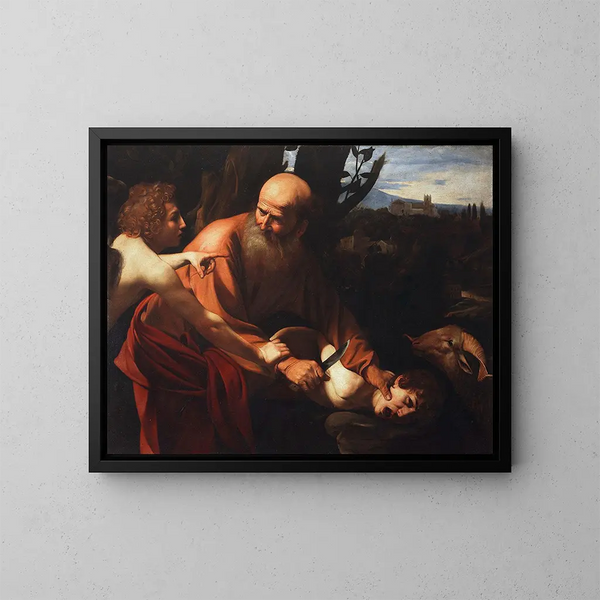 The Sacrifice of Isaac - Caravaggio — framed artwork on a wall