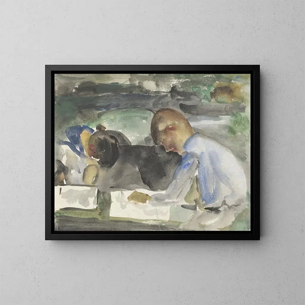 Twee kinderen tekenend - Carel Adolph Lion Cachet — ingelijst kunstwerk aan de muur