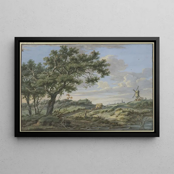 Carel Lodewijk Hansen - Rechts eine Windmhle auf dem Weg ein Wagen mit Stroh.webp